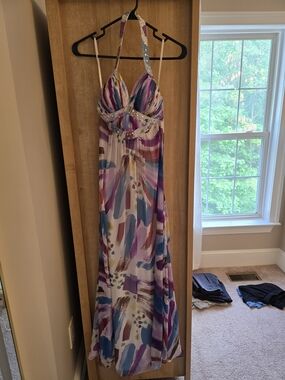 Bee Darlin Multi-Color Halter Maxi Dress with Beaded Waist